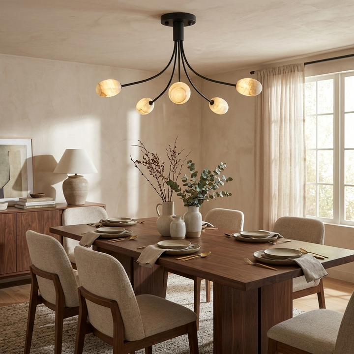 Five Alabaster Globe Semi Flush Ceiling Light 59.1 in Set of 2 2