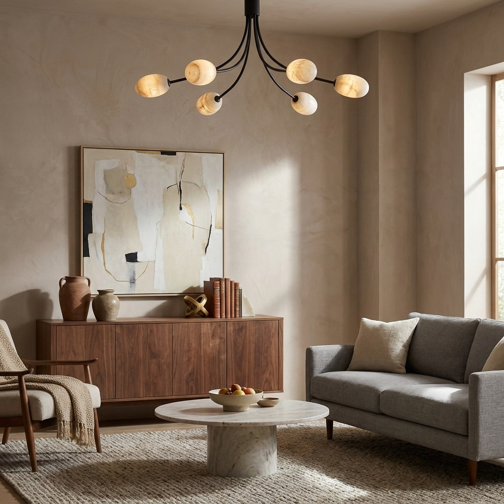 Five Alabaster Globe Semi Flush Ceiling Light 59.1 in Set of 2 4