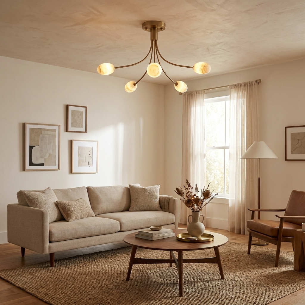 Five Alabaster Globe Semi Flush Ceiling Light 59.1 in Set of 2 5