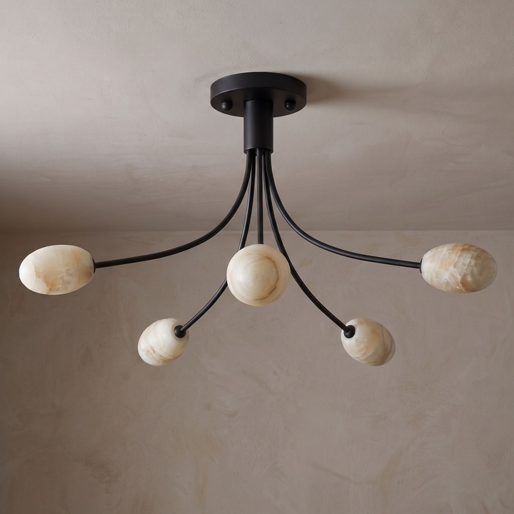Five Alabaster Globe Semi Flush Ceiling Light 59.1 in Set of 2 Black 1