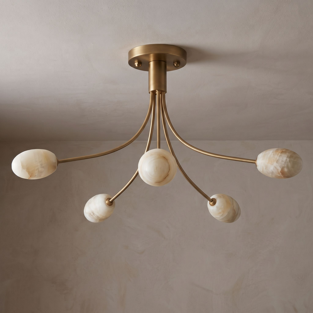 Five Alabaster Globe Semi Flush Ceiling Light 59.1 in Set of 2 Brass 1