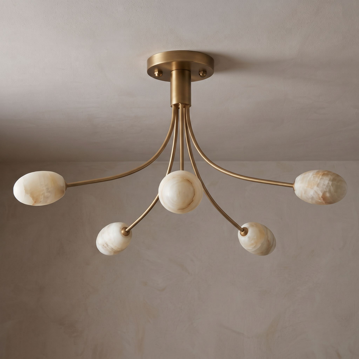 Five Alabaster Globe Semi Flush Ceiling Light 59.1 in Set of 2 Brass 1