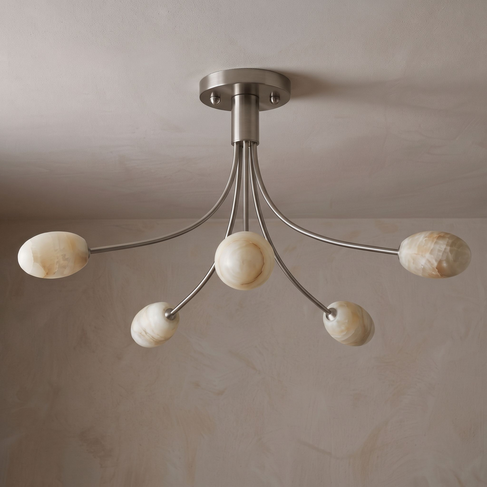 Five Alabaster Globe Semi Flush Ceiling Light 59.1 in Set of 2 Brushed Nickel 1