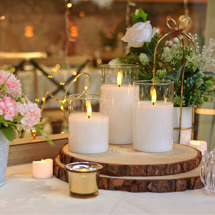 Flameless LED Pillar Candles Set of 3 with Remote Glass 5