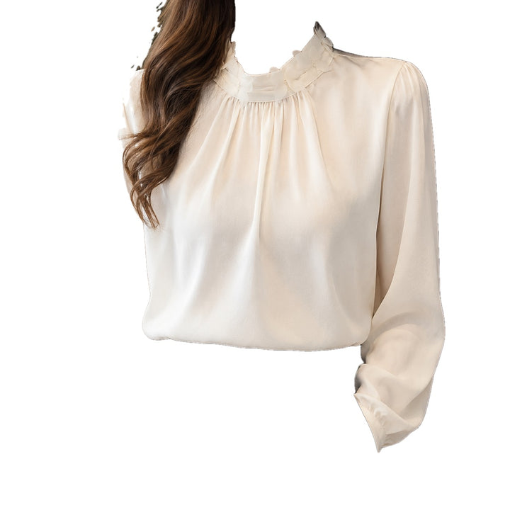 Fluid Ruffle Stand Collar Blouse on white