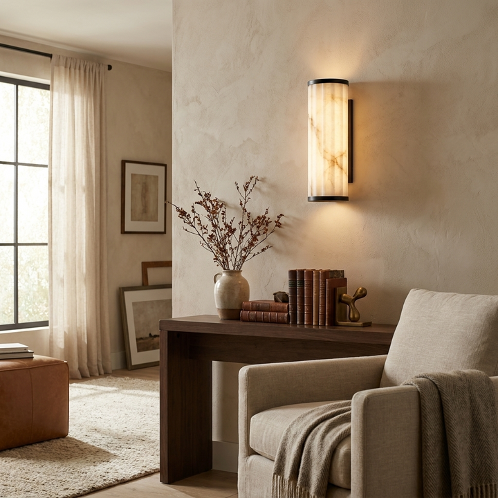 Fluted Alabaster Wall Sconce Half Cylinder LED 14.2 in Set of 2 3