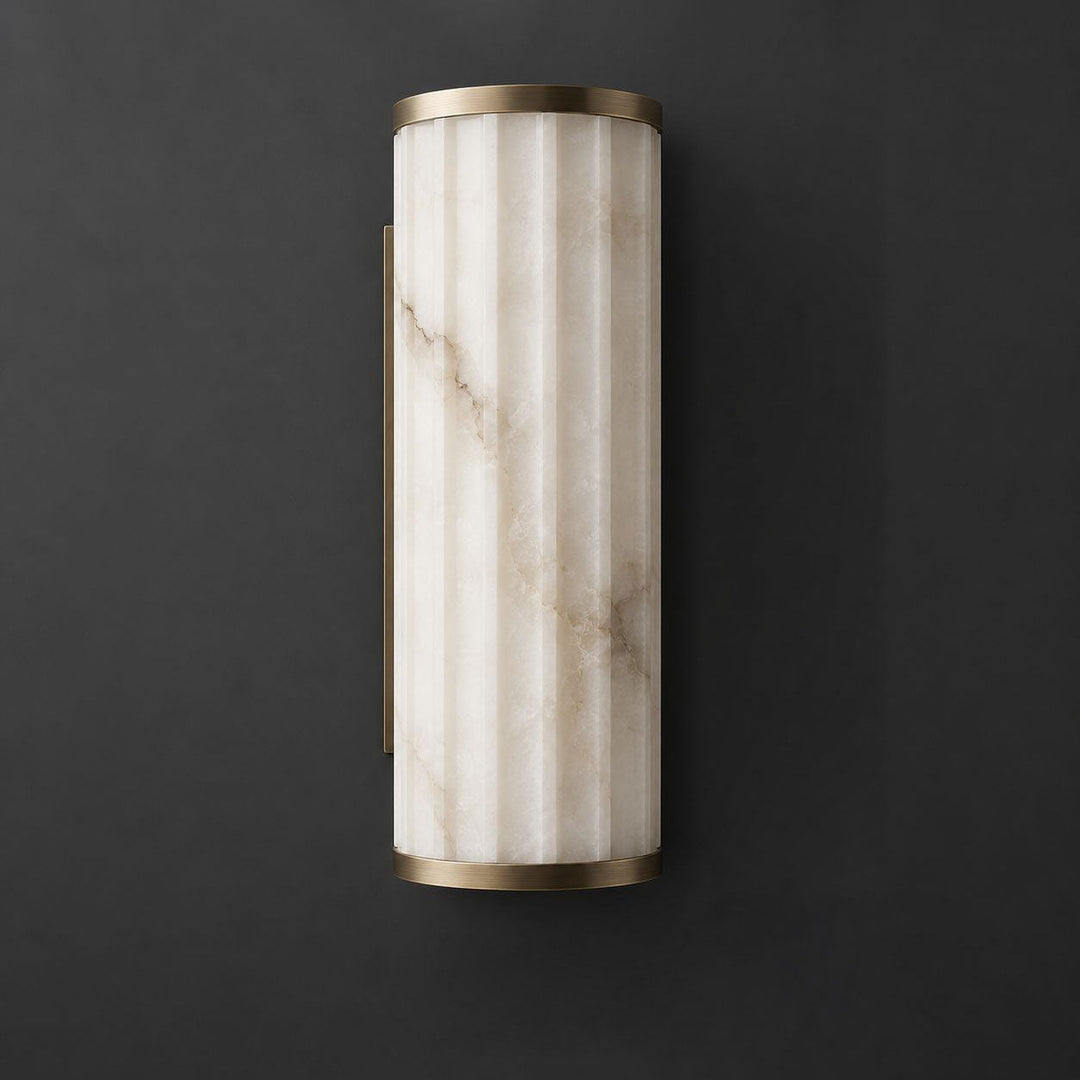 Fluted Alabaster Wall Sconce Half Cylinder LED 14.2 in Set of 2 Aged Brass 1