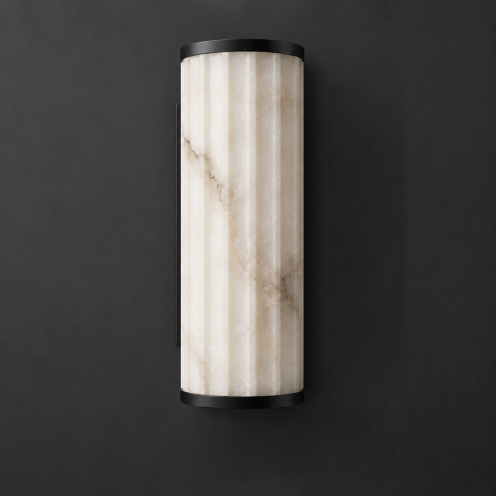 Fluted Alabaster Wall Sconce Half Cylinder LED 14.2 in Set of 2 Black 1
