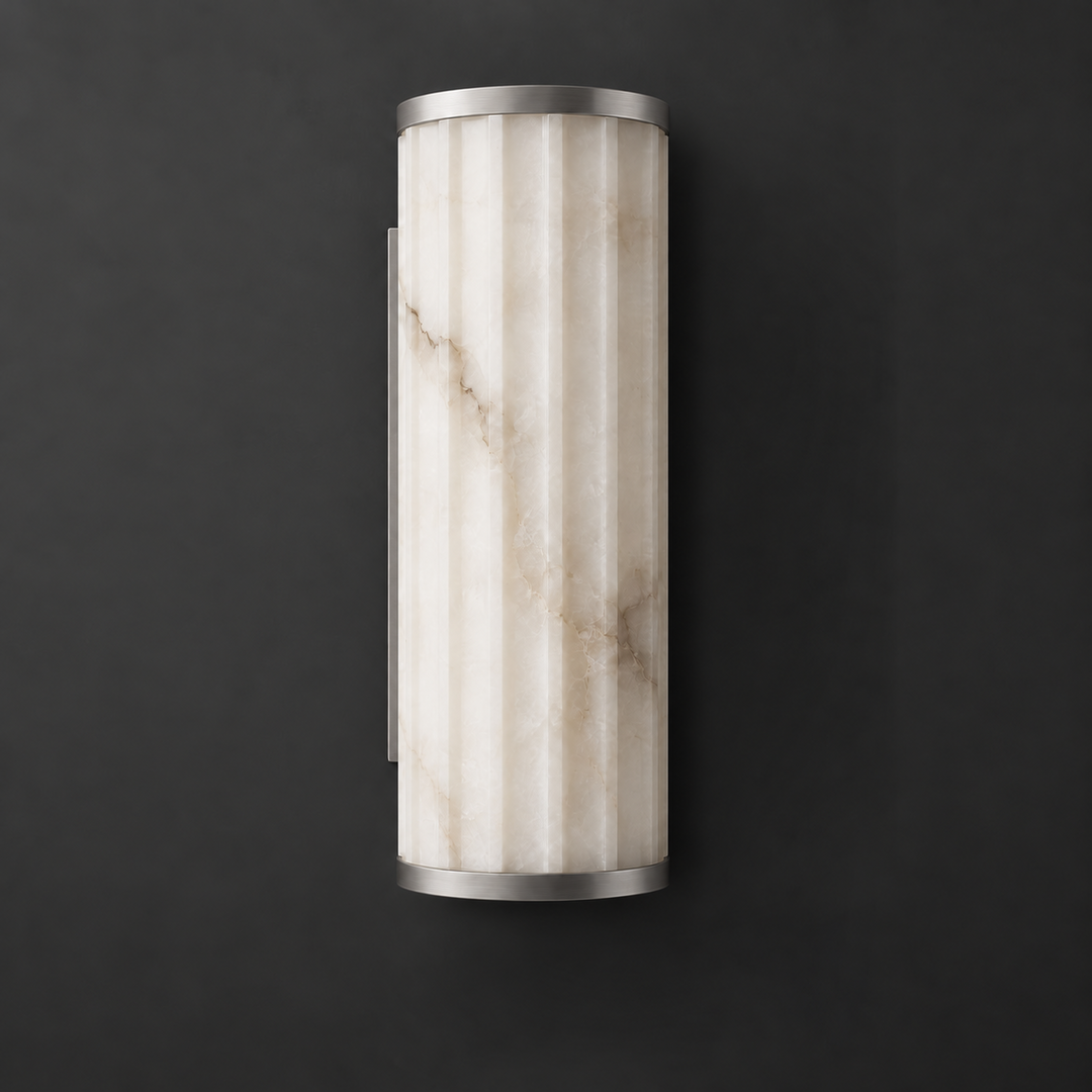 Fluted Alabaster Wall Sconce Half Cylinder LED 14.2 in Set of 2 Brushed Nickel 1