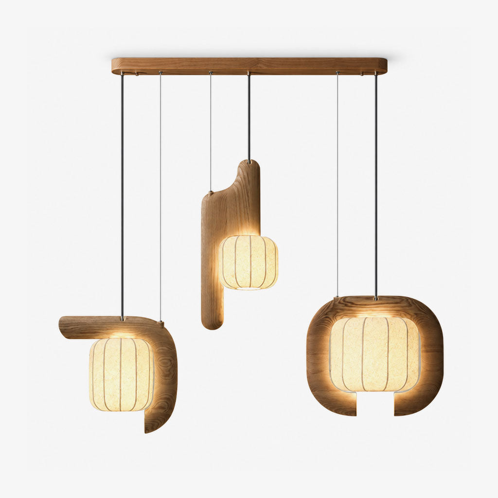 Fluted Paper Pendant Light Curved Black Arm 11 x 24 in Set of 3 1