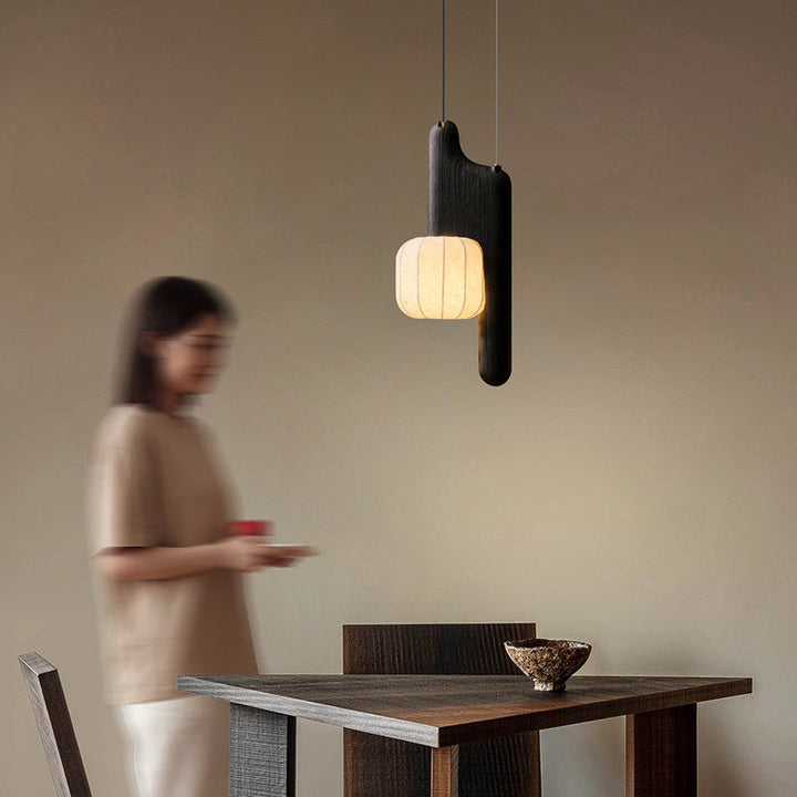 Fluted Paper Pendant Light Curved Black Arm 11 x 24 in Set of 3 3