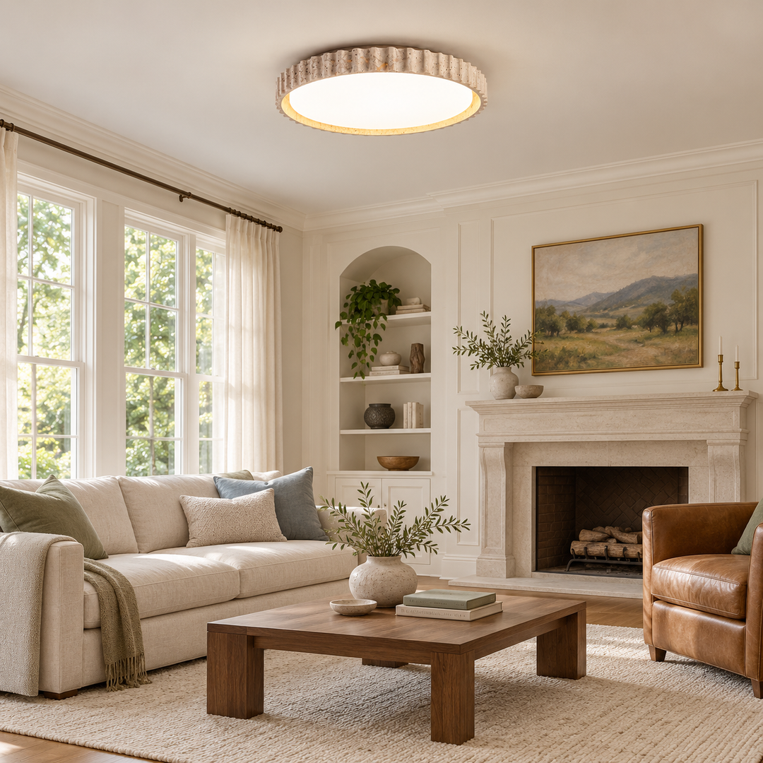 Fluted Travertine Flush Mount Ceiling Light 12.6 in 3