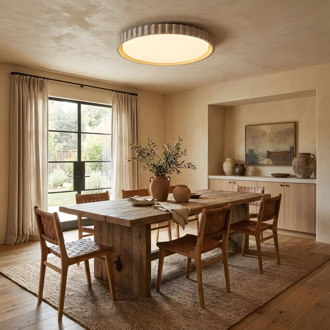 Fluted Travertine Flush Mount Ceiling Light 12.6 in 5