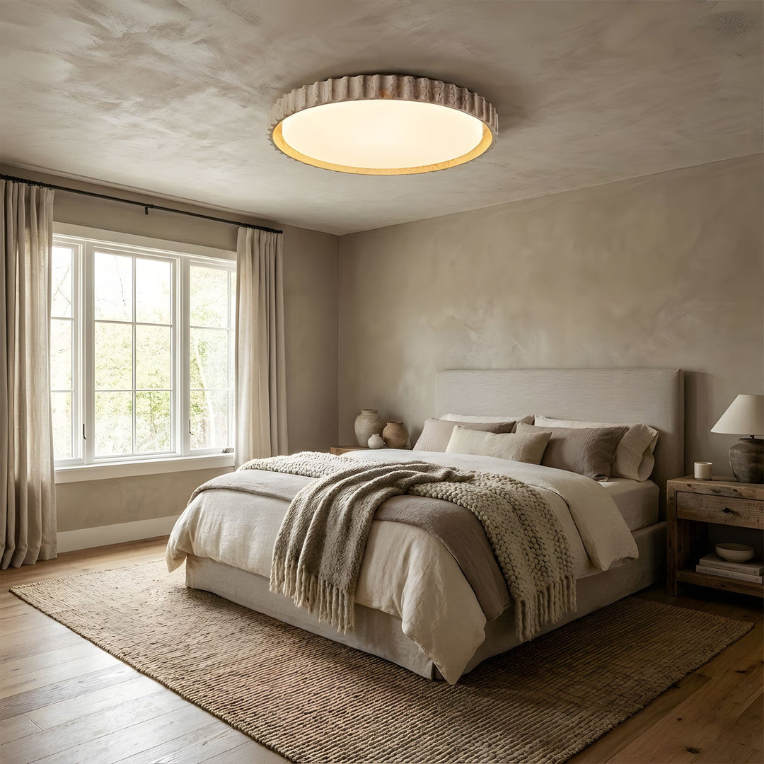 Fluted Travertine Flush Mount Ceiling Light 12.6 in 8