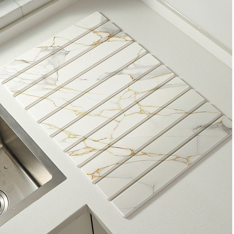 Foldable Diatom Mud Dish Drying Mat Gold Vein Marble, 23.62 x 15.35 in 1