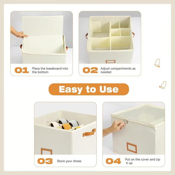 Foldable Fabric Shoe Storage Box 16.9 x 12.6 x 11.8 inch Set of 3 4