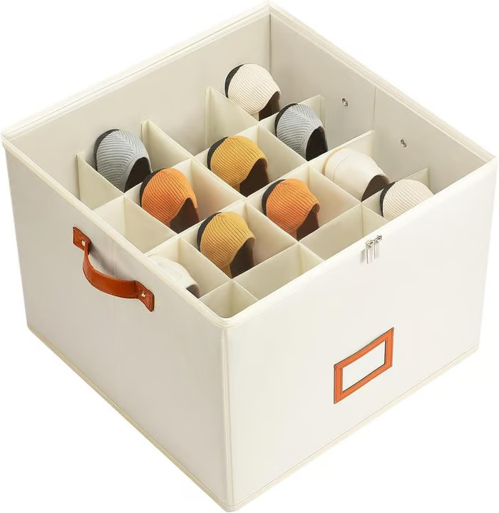 Foldable Fabric Shoe Storage Box 16.9 x 12.6 x 11.8 inch Set of 3 Beige 1