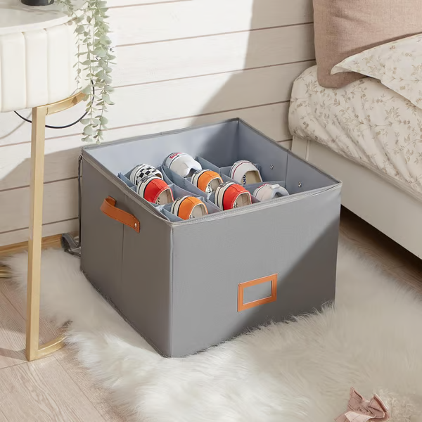 Foldable Fabric Shoe Storage Box 16.9 x 12.6 x 11.8 inch Set of 3 Gray 1