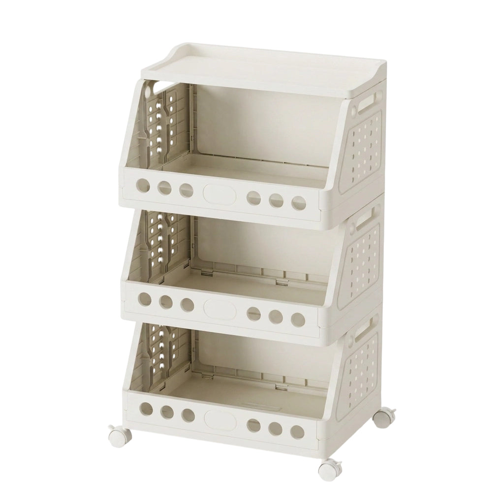 Foldable Storage Rack with Wheels 16.2 x 12 inch Set of 2 3 Tiers 1