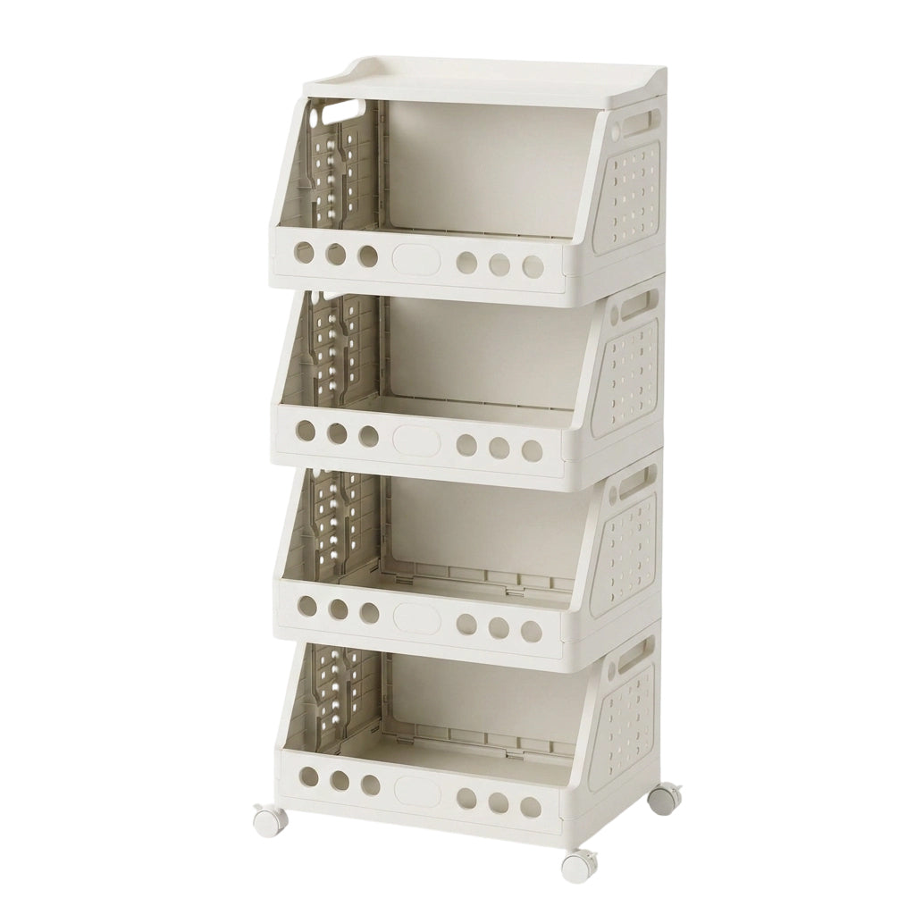 Foldable Storage Rack with Wheels 16.2 x 12 inch Set of 2 4 Tiers 1