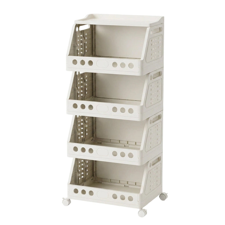 Foldable Storage Rack with Wheels 16.2 x 12 inch Set of 2 4 Tiers 1