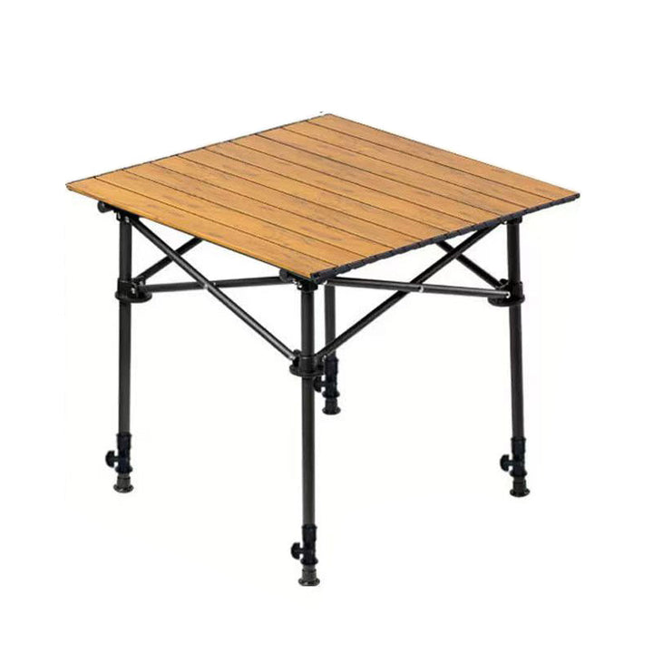 Folding Camping Table Roll Up Top Adjustable Height Wood Grain 1