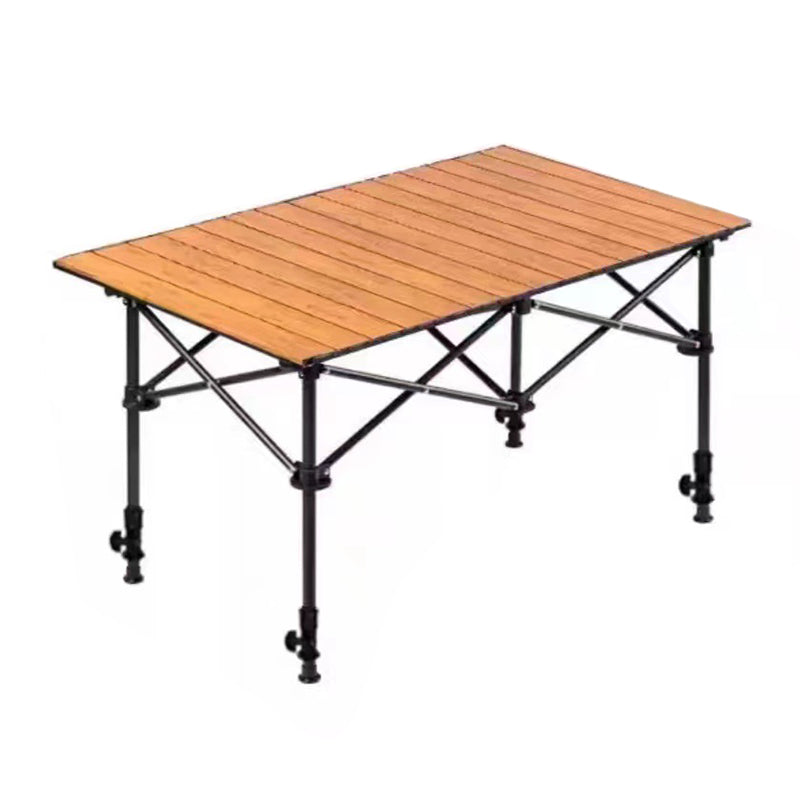 Folding Camping Table Roll Up Top Carbon Steel Wood Grain 2