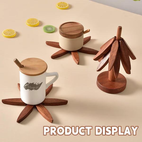 Folding Wooden Trivet Set with Tree Stand 8 Inch 1