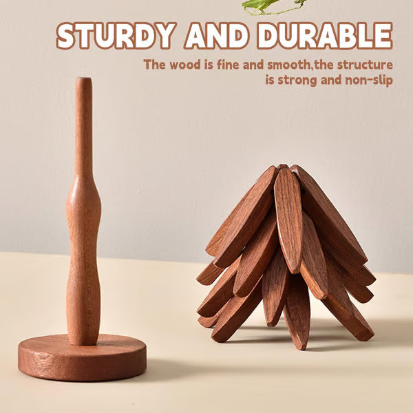 Folding Wooden Trivet Set with Tree Stand 8 Inch 2