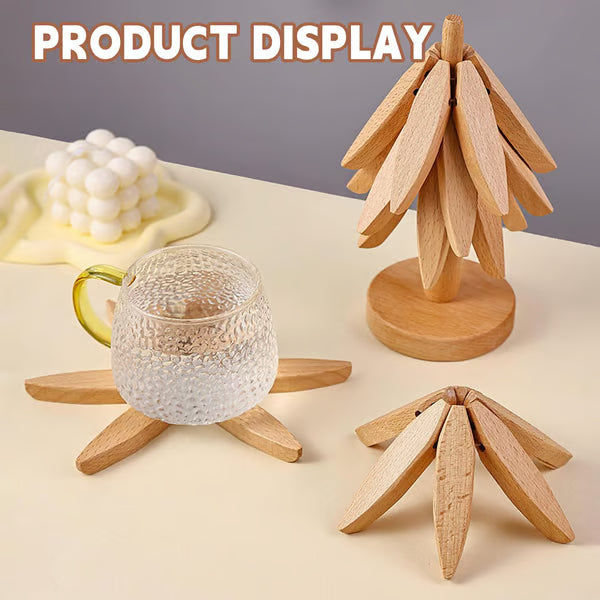 Folding Wooden Trivet Set with Tree Stand 8 Inch 3