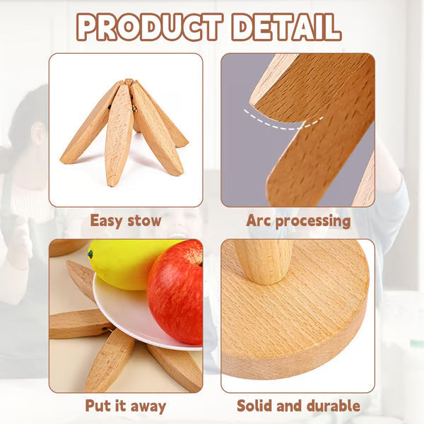 Folding Wooden Trivet Set with Tree Stand 8 Inch 4