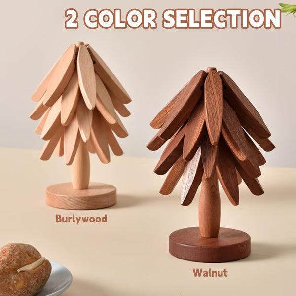 Folding Wooden Trivet Set with Tree Stand 8 Inch Beech 2