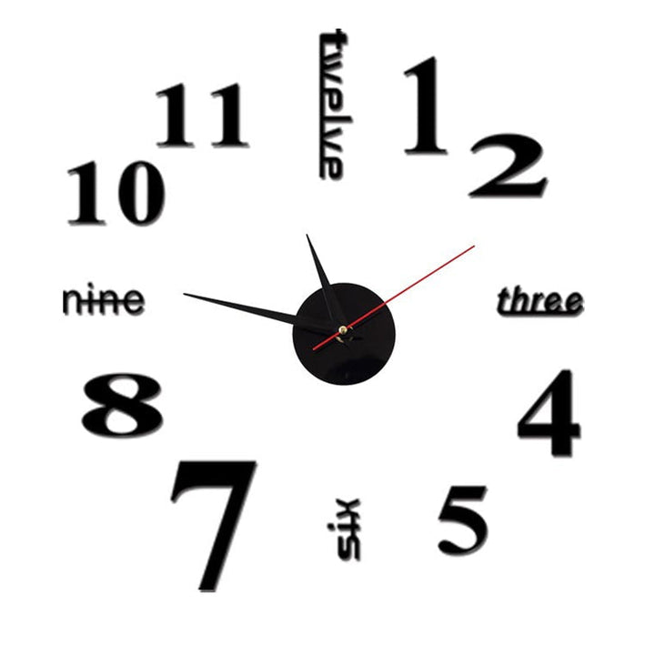 Frameless DIY Wall Clock Acrylic Numbers Silent Movement Black 1