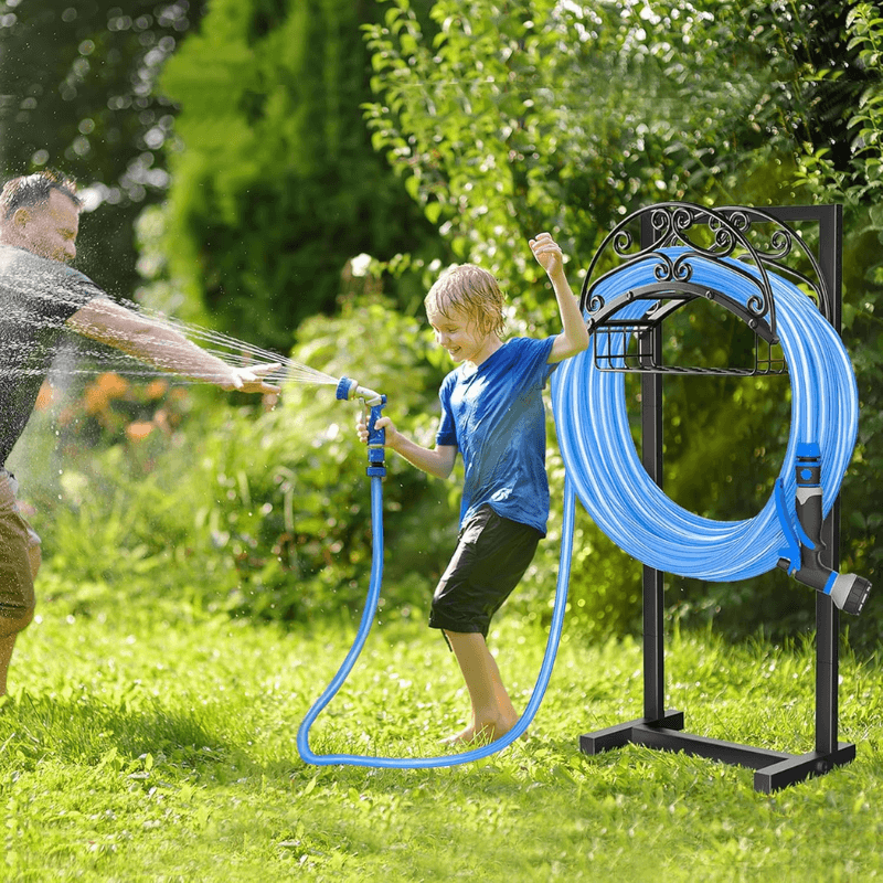 Freestanding Garden Hose Holder with Basket 150 ft 2
