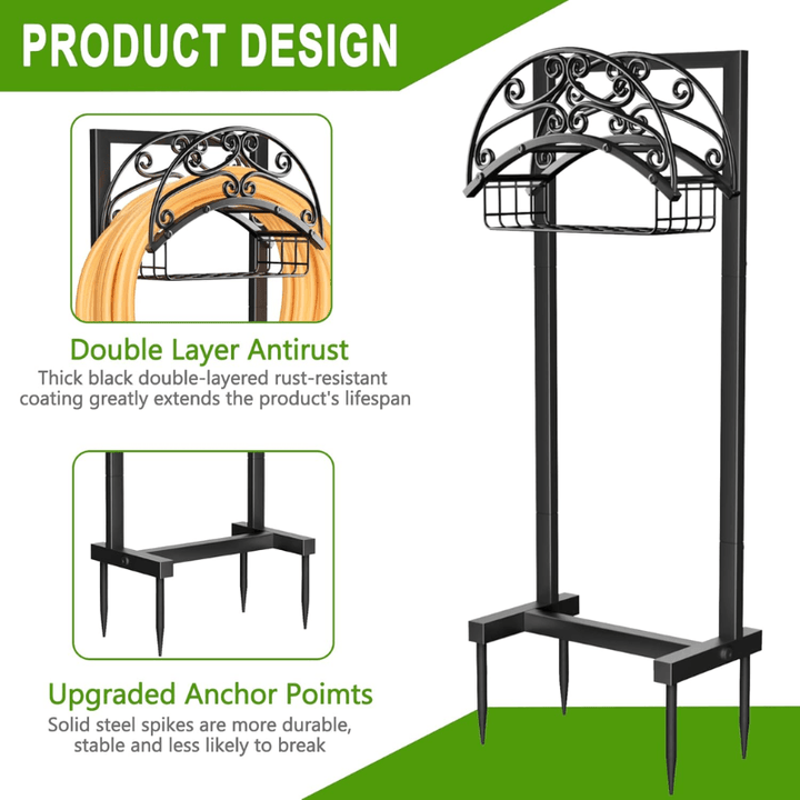 Freestanding Garden Hose Holder with Basket 150 ft 4