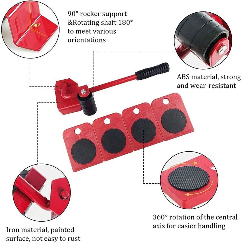 Furniture Lifter and Mover Set 5 Piece Red 1