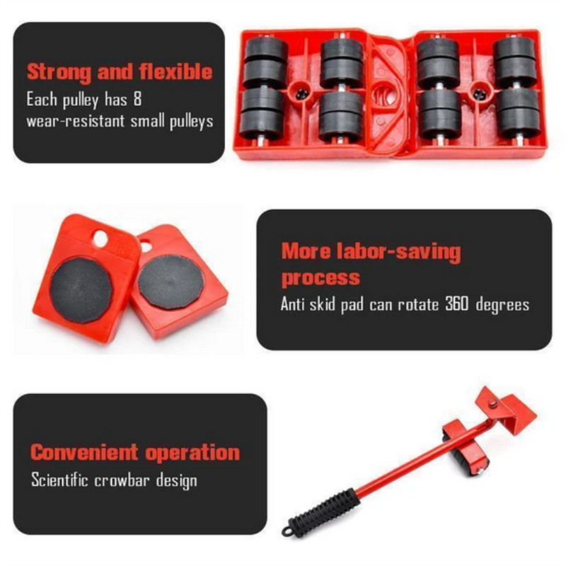 Furniture Lifter and Mover Set 5 Piece Red 3