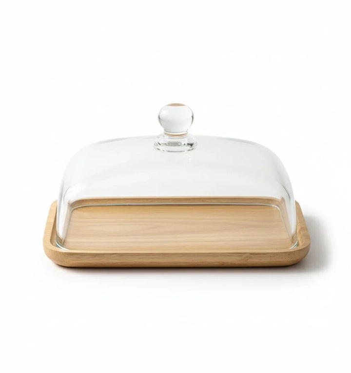 Glass Dome Butter Dish with Bamboo Base 6.7 x 4.3 Inches 1