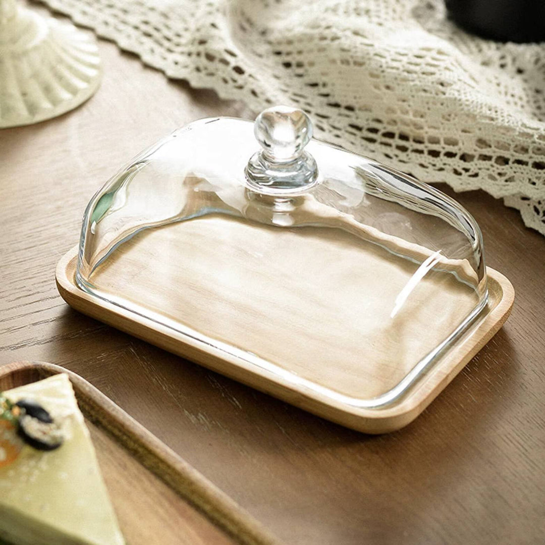 Glass Dome Butter Dish with Bamboo Base 6.7 x 4.3 Inches 2