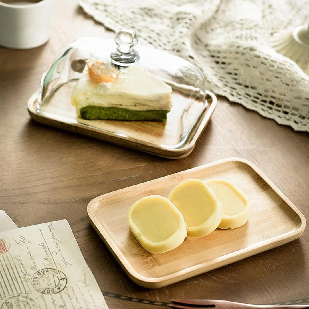 Glass Dome Butter Dish with Bamboo Base 6.7 x 4.3 Inches 5