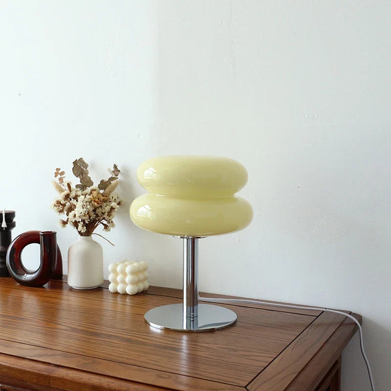 Glass Table Lamp with Chrome Base 11 Inch USB Powered Cream Stacked 1