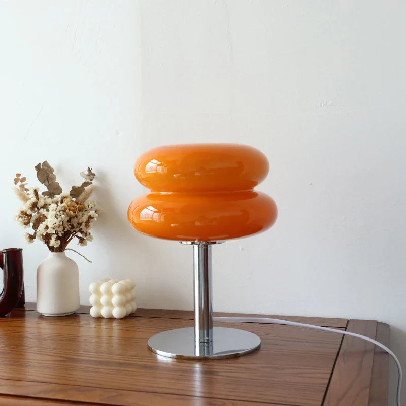 Glass Table Lamp with Chrome Base 11 Inch USB Powered Orange Stacked 1