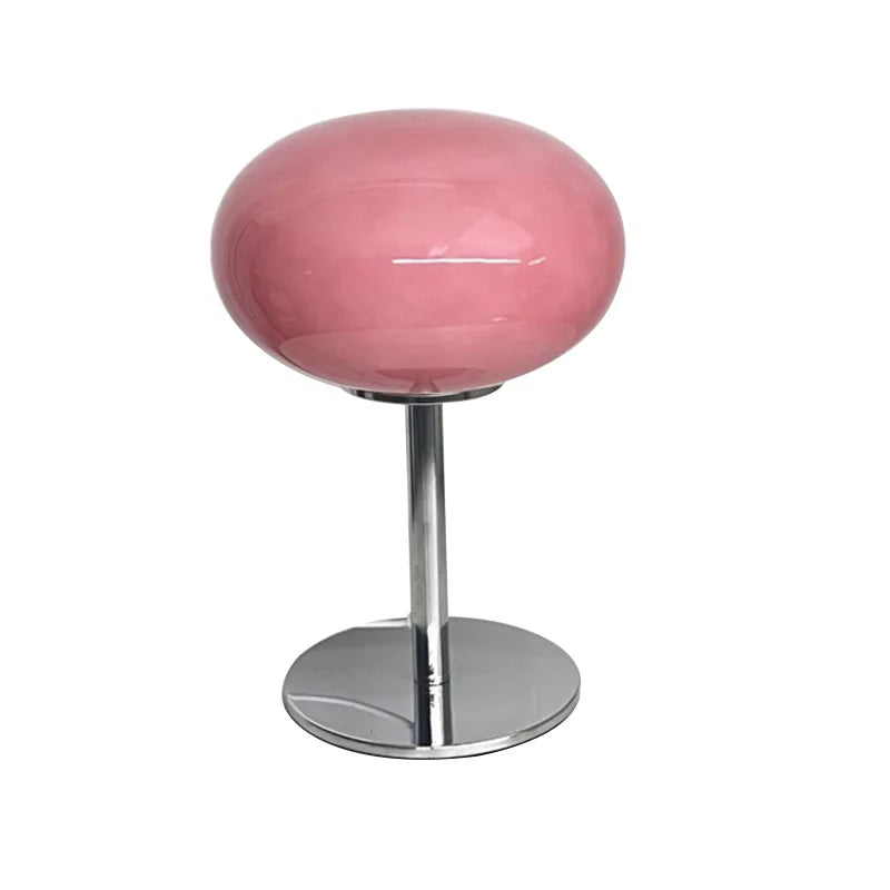 Glass Table Lamp with Chrome Base 11 Inch USB Powered Pink Dome 1