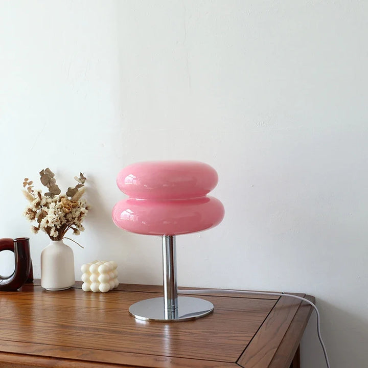 Glass Table Lamp with Chrome Base 11 Inch USB Powered Pink Stacked 1