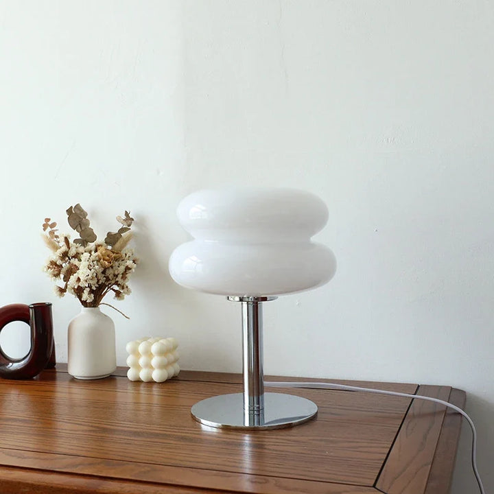 Glass Table Lamp with Chrome Base 11 Inch USB Powered White Stacked 1