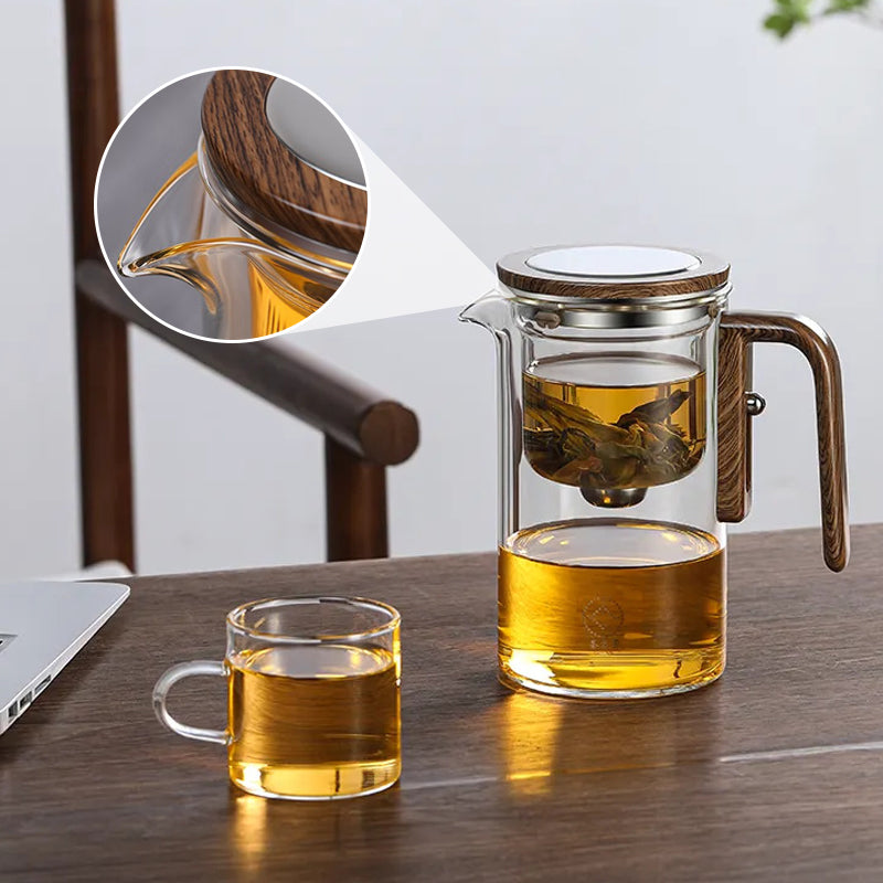 Glass Teapot with Infuser and Wooden Handle 4