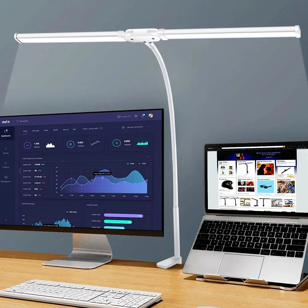 Gooseneck LED Desk Lamp Dimmable USB Powered Aluminum Set of 2 Double Head White 1