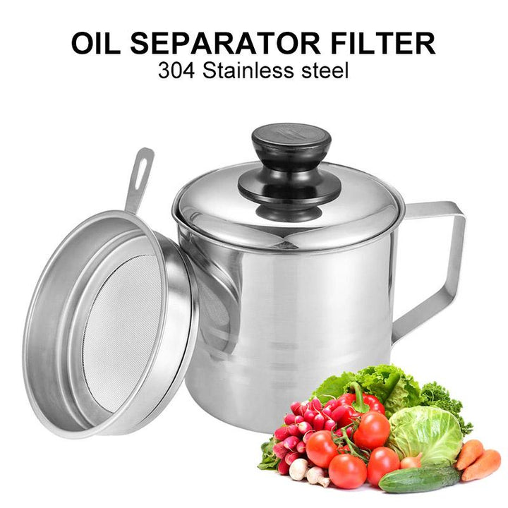 Grease Container with Strainer Stainless Steel 1.2 L Black Lid Knob 1