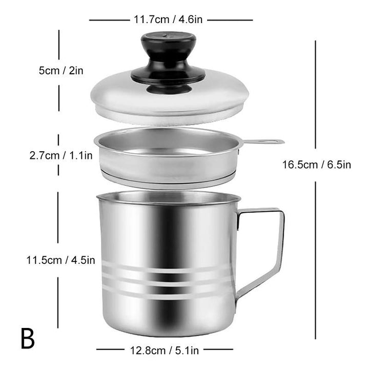 Grease Container with Strainer Stainless Steel 1.2 L Black Lid Knob 2