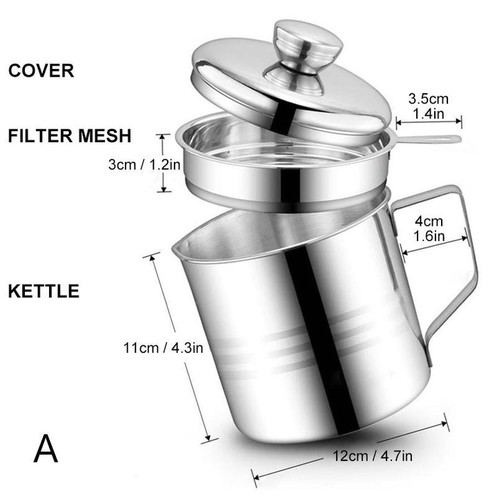 Grease Container with Strainer Stainless Steel 1.2 L Steel Lid Knob 1